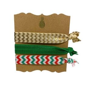 Hand tied hair elastics Christmas colour set of 3 hair ties red green festive